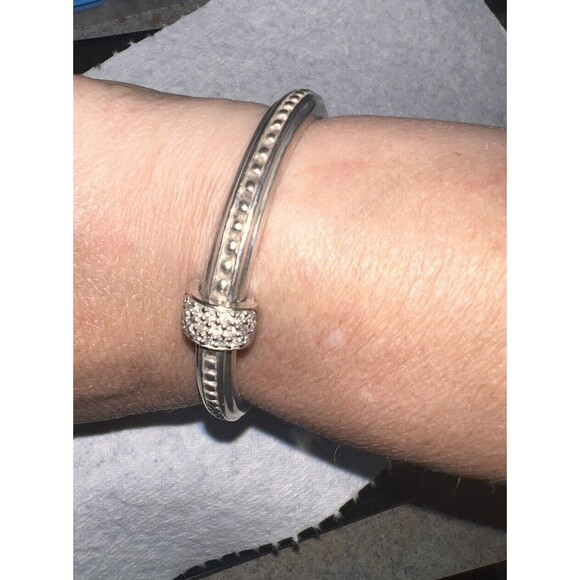 Slane & Slane Sterling Silver Diamond In 10k Gold Clasp Hinged Bracelet 49 Grams - Picture 3 of 8